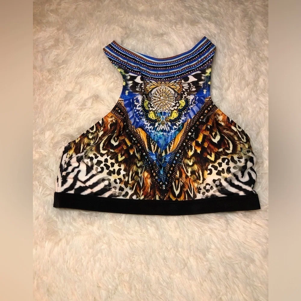 VENUS White, Black and Blue Graphic Animal print Bikini Top size 4 NWOT